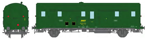 REE Modeles VB-343 - French SNCF DEV 52 Luggage Van 301 green, modern lantern holders, 3 headlights, South-West SNCF Era
